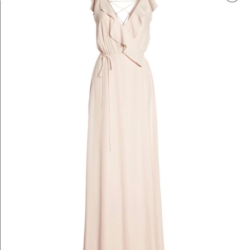 Wayf Jamie Ruffle Wrap Gown Sandelwood New